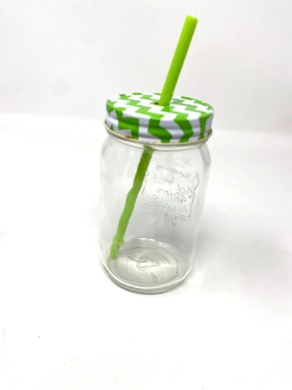 Unbranded Glass Mason Jar Tumbler Straw Green White Lid As Is Novelty Summer